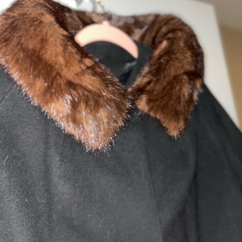 Empress Cashmere Black Coat with Brown Fur Trim and Satin lining - Picture 9 of 11
